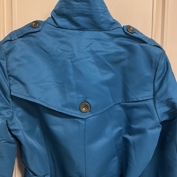 Mango Blue high neck cloth Trench coat with buttons & belt & lining ! - Picture 9 of 11